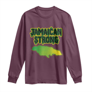 Jamaican Strong Resilience Graphic Long Sleeve Shirt Caribbean Island Map Silhouette TS02 Maroon Print Your Wear