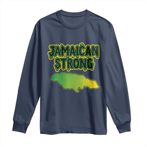 Jamaican Strong Resilience Graphic Long Sleeve Shirt Caribbean Island Map Silhouette TS02 Navy Print Your Wear