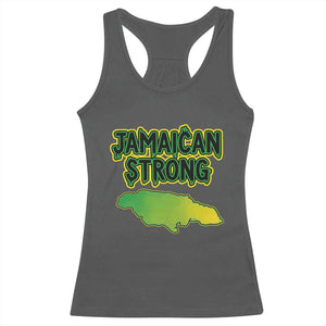 Jamaican Strong Resilience Graphic Racerback Tank Top Caribbean Island Map Silhouette TS02 Dark Heather Print Your Wear