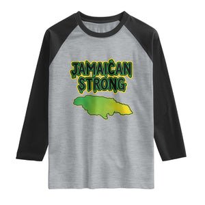 Jamaican Strong Resilience Graphic Raglan Shirt Caribbean Island Map Silhouette TS02 Heather Gray Black Print Your Wear