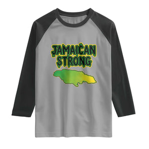 Jamaican Strong Resilience Graphic Raglan Shirt Caribbean Island Map Silhouette TS02 Sport Gray Black Print Your Wear