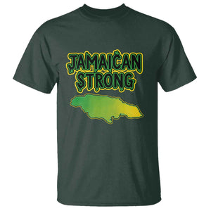 Jamaican Strong Resilience Graphic T Shirt Caribbean Island Map Silhouette TS02 Dark Forest Green Print Your Wear
