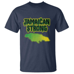 Jamaican Strong Resilience Graphic T Shirt Caribbean Island Map Silhouette TS02 Navy Print Your Wear