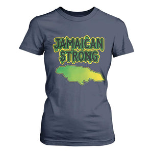 Jamaican Strong Resilience Graphic T Shirt For Women Caribbean Island Map Silhouette TS02 Navy Print Your Wear