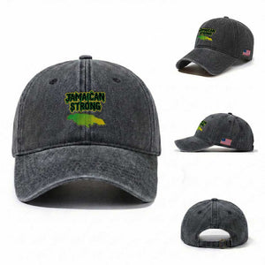 Jamaican Strong Resilience Graphic Washed Cotton Baseball Cap Caribbean Island Map Silhouette TS02 Washed Cap Universal Fit Dark Gray Print Your Wear