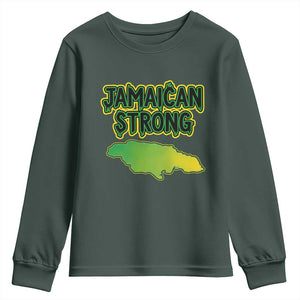 Jamaican Strong Resilience Graphic Youth Sweatshirt Caribbean Island Map Silhouette TS02 Dark Forest Green Print Your Wear