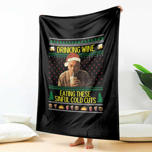 Funny Ed Gein Christmas Meme Throw Blanket Drinking Wine Eating This Sinful Cold Cuts Viral Scene TS02 Print Your Wear