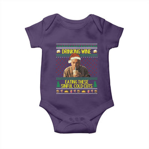 Funny Ed Gein Christmas Meme Baby Onesie Drinking Wine Eating This Sinful Cold Cuts Viral Scene TS02 Purple Print Your Wear