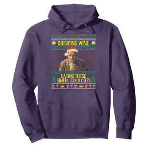 Funny Ed Gein Christmas Meme Hoodie Drinking Wine Eating This Sinful Cold Cuts Viral Scene TS02 Purple Print Your Wear