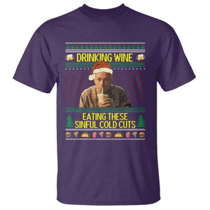 Funny Ed Gein Christmas Meme T Shirt Drinking Wine Eating This Sinful Cold Cuts Viral Scene TS02 Purple Print Your Wear