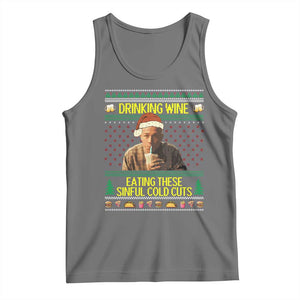 Funny Ed Gein Christmas Meme Tank Top Drinking Wine Eating This Sinful Cold Cuts Viral Scene TS02 Black Heather Print Your Wear