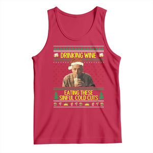 Funny Ed Gein Christmas Meme Tank Top Drinking Wine Eating This Sinful Cold Cuts Viral Scene - Print Your Wear