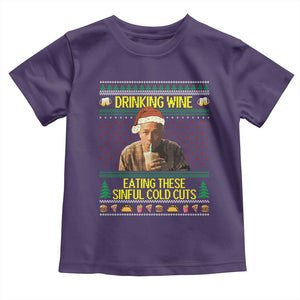 Funny Ed Gein Christmas Meme Toddler T Shirt Drinking Wine Eating This Sinful Cold Cuts Viral Scene TS02 Purple Print Your Wear