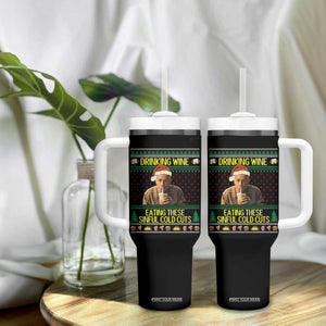 Funny Ed Gein Christmas Meme Tumbler With Handle Drinking Wine Eating This Sinful Cold Cuts Viral Scene TS02 Print Your Wear