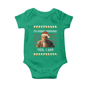Funny Ed Gein Drinking Wine Baby Onesie Im Going Drinking Yes I Am Christmas Meme TS02 Irish Green Print Your Wear