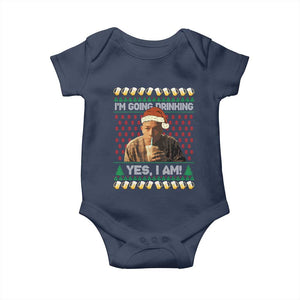 Funny Ed Gein Drinking Wine Baby Onesie Im Going Drinking Yes I Am Christmas Meme TS02 Navy Print Your Wear