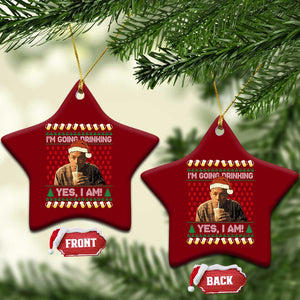Funny Ed Gein Drinking Wine Ceramic Ornament Im Going Drinking Yes I Am Christmas Meme TS02 Print Your Wear