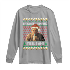 Funny Ed Gein Drinking Wine Long Sleeve Shirt Im Going Drinking Yes I Am Christmas Meme TS02 Sport Gray Print Your Wear