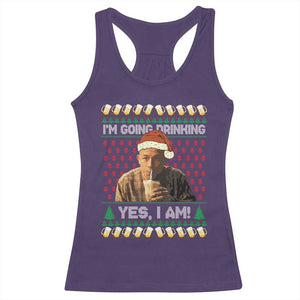 Funny Ed Gein Drinking Wine Racerback Tank Top Im Going Drinking Yes I Am Christmas Meme - Print Your Wear