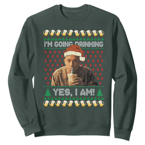 Funny Ed Gein Drinking Wine Sweatshirt Im Going Drinking Yes I Am Christmas Meme TS02 Dark Forest Green Print Your Wear