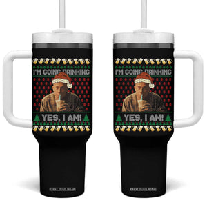 Funny Ed Gein Drinking Wine Tumbler With Handle Im Going Drinking Yes I Am Christmas Meme TS02 One Size: 40 oz Black Print Your Wear