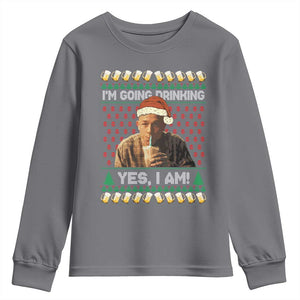 Funny Ed Gein Drinking Wine Youth Sweatshirt Im Going Drinking Yes I Am Christmas Meme TS02 Charcoal Print Your Wear