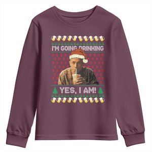 Funny Ed Gein Drinking Wine Youth Sweatshirt Im Going Drinking Yes I Am Christmas Meme TS02 Maroon Print Your Wear
