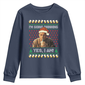 Funny Ed Gein Drinking Wine Youth Sweatshirt Im Going Drinking Yes I Am Christmas Meme TS02 Navy Print Your Wear
