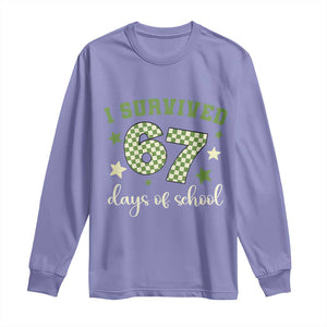 I Survived 67 Days of School Long Sleeve Shirt Funny Six Seven Meme Students Teacher Celebration TS02 Violet Print Your Wear