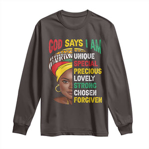 Proud Black Woman Long Sleeve Shirt God Says I Am Melanin Girl Pride TS02 Dark Chocolate Print Your Wear