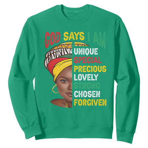 Black History Month Sweatshirt God Says I Am Bible Melanin Girl Pride TS02 Irish Green Printyourwear