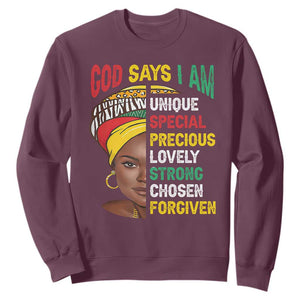 Black History Month Sweatshirt God Says I Am Bible Melanin Girl Pride TS02 Maroon Printyourwear