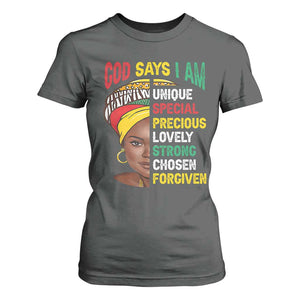 Proud Black Woman T Shirt For Women God Says I Am Melanin Girl Pride TS02 Dark Heather Print Your Wear