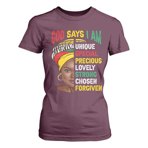 Proud Black Woman T Shirt For Women God Says I Am Melanin Girl Pride TS02 Maroon Print Your Wear