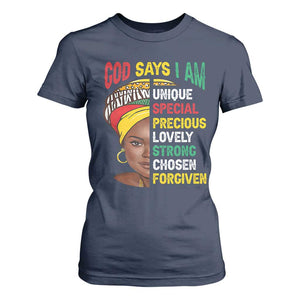 Proud Black Woman T Shirt For Women God Says I Am Melanin Girl Pride TS02 Navy Print Your Wear