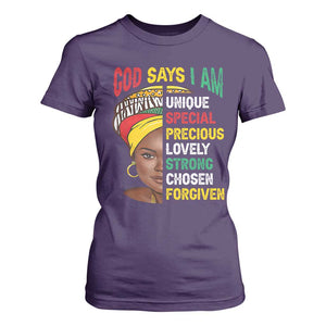 Proud Black Woman T Shirt For Women God Says I Am Melanin Girl Pride TS02 Purple Print Your Wear