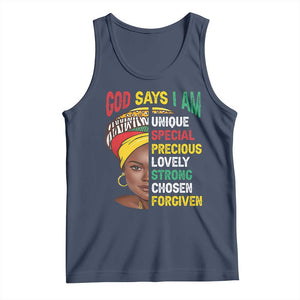 Proud Black Woman Tank Top God Says I Am Melanin Girl Pride TS02 Navy Print Your Wear