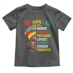 Proud Black Woman Toddler T Shirt God Says I Am Melanin Girl Pride TS02 Dark Heather Print Your Wear