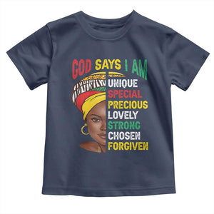 Proud Black Woman Toddler T Shirt God Says I Am Melanin Girl Pride TS02 Navy Print Your Wear