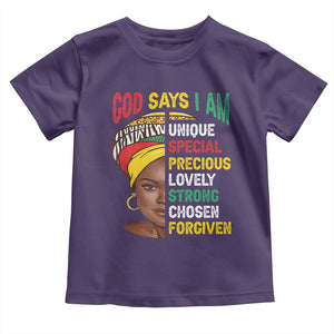 Proud Black Woman Toddler T Shirt God Says I Am Melanin Girl Pride TS02 Purple Print Your Wear