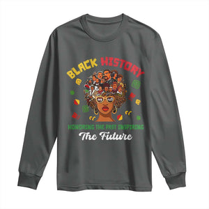 Black History Month Long Sleeve Shirt Honoring The Past Inspiring The Future African American Roots TS02 Dark Heather Print Your Wear