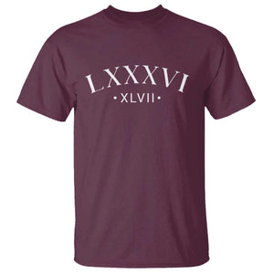 LXXXVI XLVII T Shirt 86 47 Roman Numerals TS02 Maroon Print Your Wear