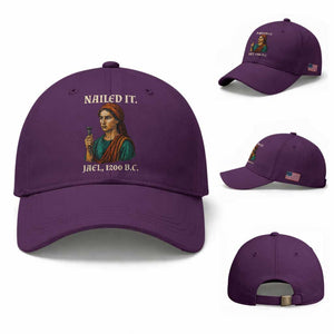Funny Biblical Jael Nailed It Vintage Baseball Cap Strong Woman Bible Story Dark Humor Meme TS02 Baseball Cap Universal Fit Purple Print Your Wear