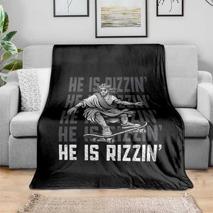 He Is Rizzin Funny Christian Easter Skateboarding Jesus Meme Throw Blanket Faith Humor Trendy Youth Gift TS02 Print Your Wear