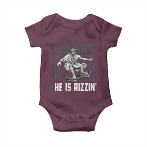 He Is Rizzin Funny Christian Easter Skateboarding Jesus Meme Baby Onesie Faith Humor Trendy Youth Gift TS02 Maroon Print Your Wear