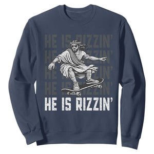 He Is Rizzin Funny Christian Easter Skateboarding Jesus Meme Sweatshirt Faith Humor Trendy Youth Gift TS02 Navy Print Your Wear