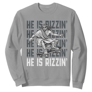 He Is Rizzin Funny Christian Easter Skateboarding Jesus Meme Sweatshirt Faith Humor Trendy Youth Gift TS02 Sport Gray Print Your Wear
