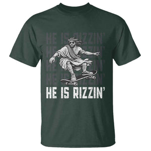 He Is Rizzin Funny Christian Easter Skateboarding Jesus Meme T Shirt Faith Humor Trendy Youth Gift TS02 Dark Forest Green Print Your Wear