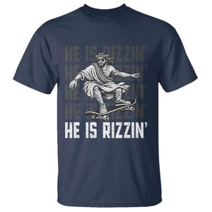 He Is Rizzin Funny Christian Easter Skateboarding Jesus Meme T Shirt Faith Humor Trendy Youth Gift TS02 Navy Print Your Wear