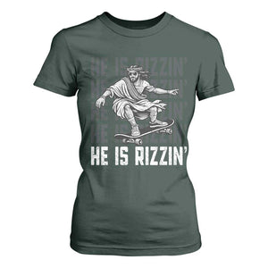 He Is Rizzin Funny Christian Easter Skateboarding Jesus Meme T Shirt For Women Faith Humor Trendy Youth Gift TS02 Dark Forest Green Print Your Wear